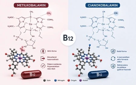 Metilkobalamin és cianokobalamin B12-formák összehasonlító szemléltetése