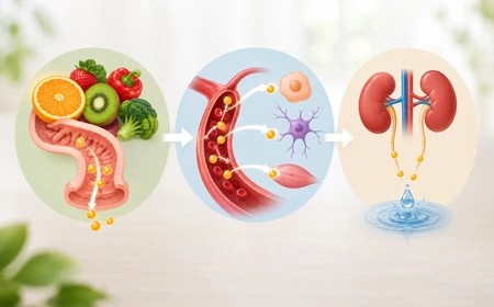 A C-vitamin felszívódásának, szervezeten belüli felhasználásának és kiürülésének szemléltetése
