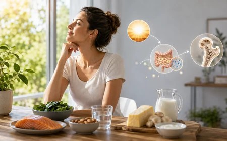 A D-vitamin, a kalcium és a csontanyagcsere kapcsolatát szemléltető természetes illusztráció