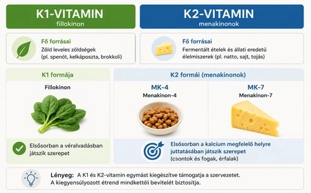 K1-vitamin és K2-vitamin, köztük MK-4 és MK-7 formák áttekintése